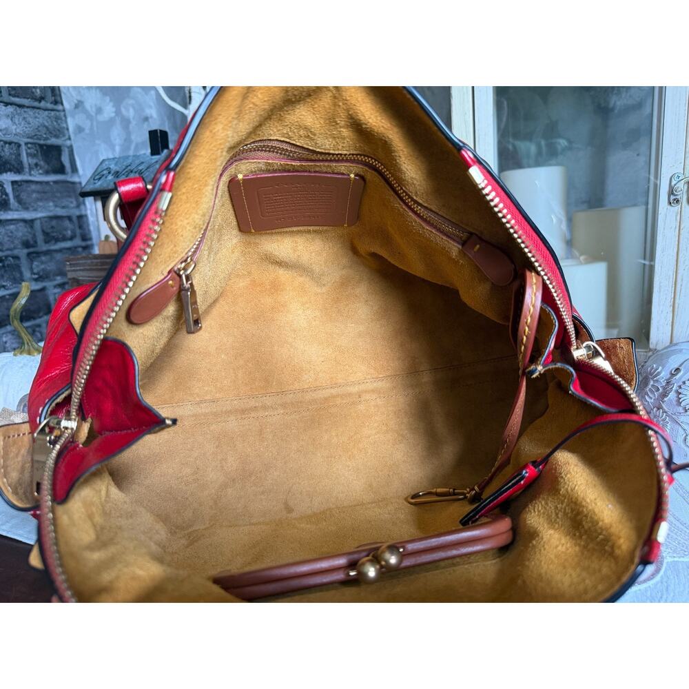 Coach OUTLAW 36 from the 1941 Collection Red Patent Leather Satchel Bag Purse - Picture 8 of 10